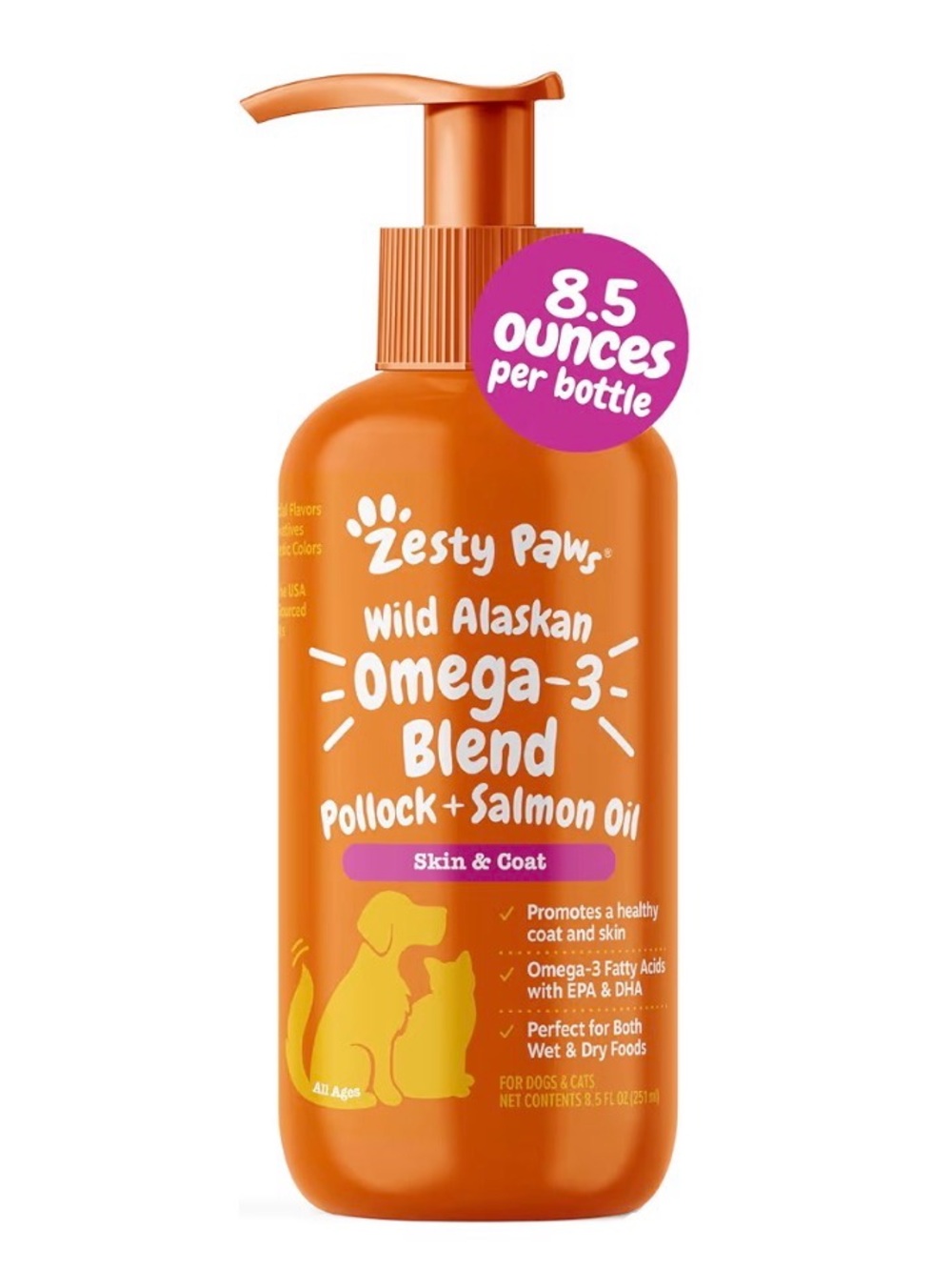 Zesty Paws Wild Alaskan Omega-3 Blend Pollock & Salmon Oil for Dogs and Cats NEW